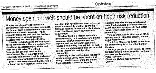 letter to ox times re weir feb 23 2012