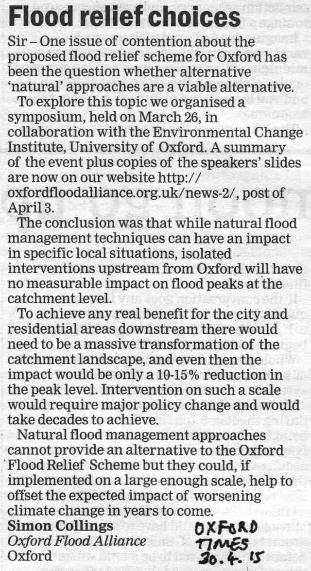 Letter to Oxford Times, 30.04.2015